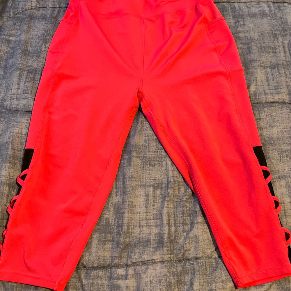 Hot Pink Crop Leggings with mesh side panel